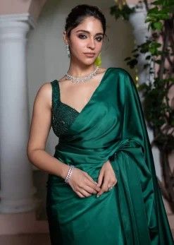 Emerald Green Saree With Tassel Lace And Sequence Embellished Blouse