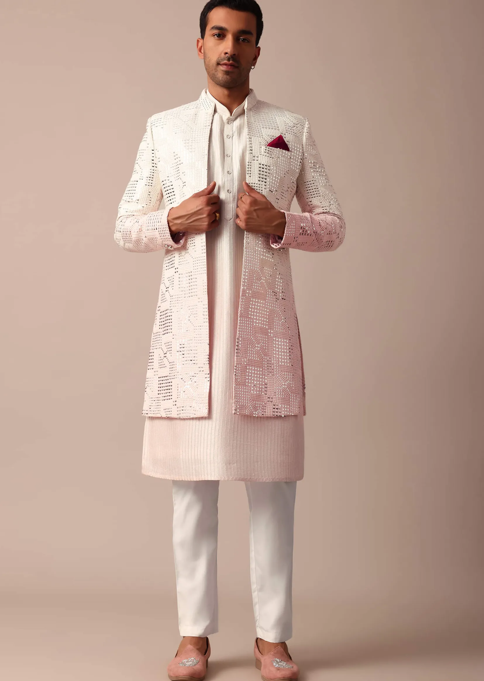 Enchanting Pink Silk Sherwani Set