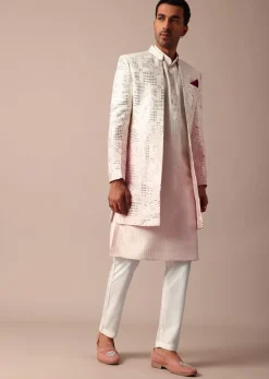 Enchanting Pink Silk Sherwani Set