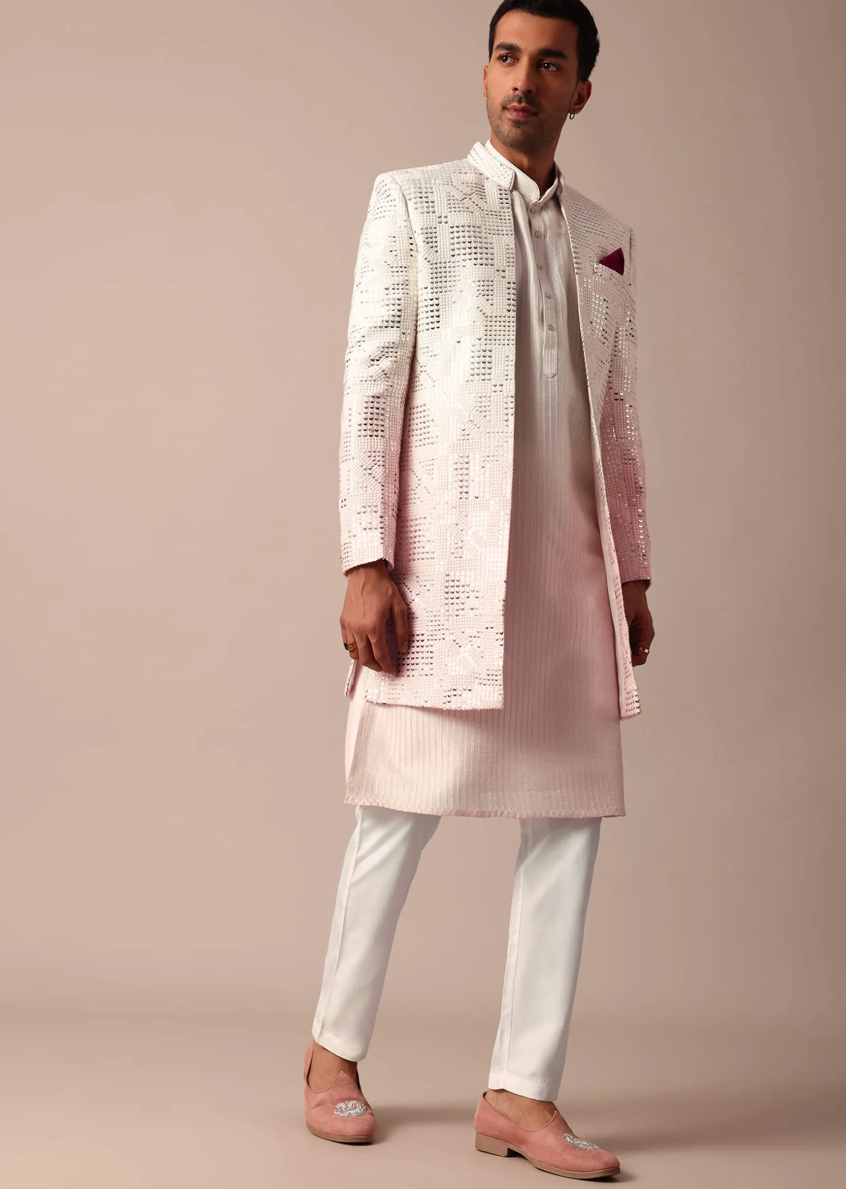 Enchanting Pink Silk Sherwani Set