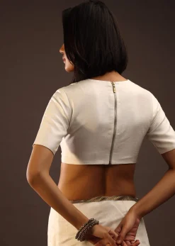 Erget White Half Sleeves Blouse In U Neckline