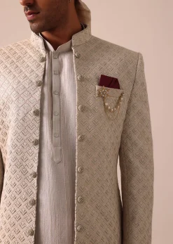 Exquisite Beige Silk Sherwani With Intricate Embroidery