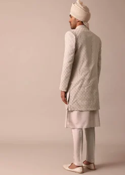 Exquisite Beige Silk Sherwani With Intricate Embroidery