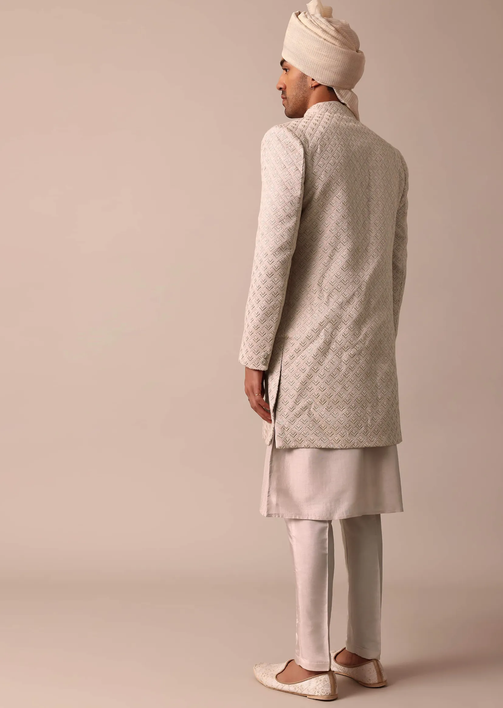 Exquisite Beige Silk Sherwani With Intricate Embroidery