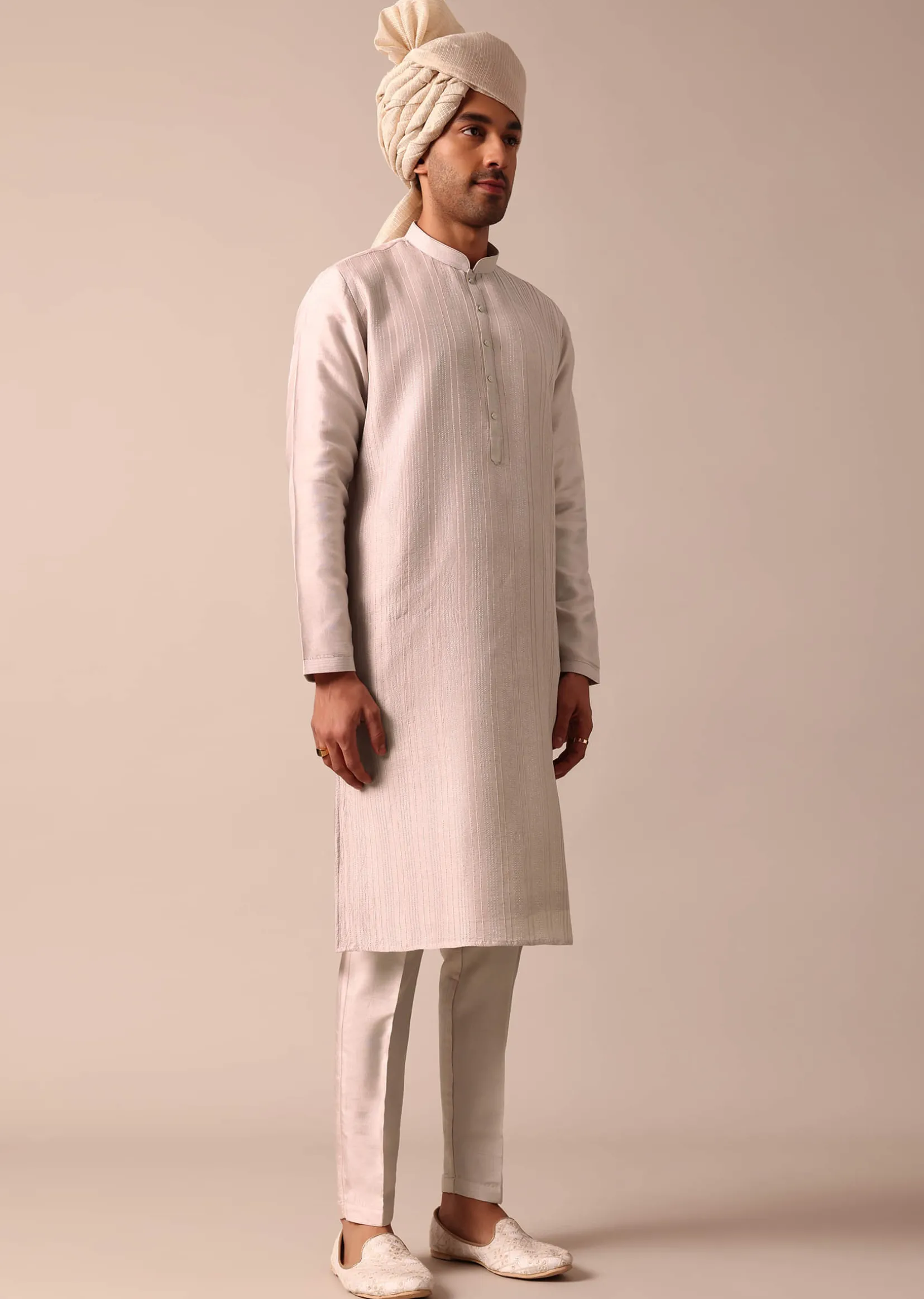 Exquisite Beige Silk Sherwani With Intricate Embroidery