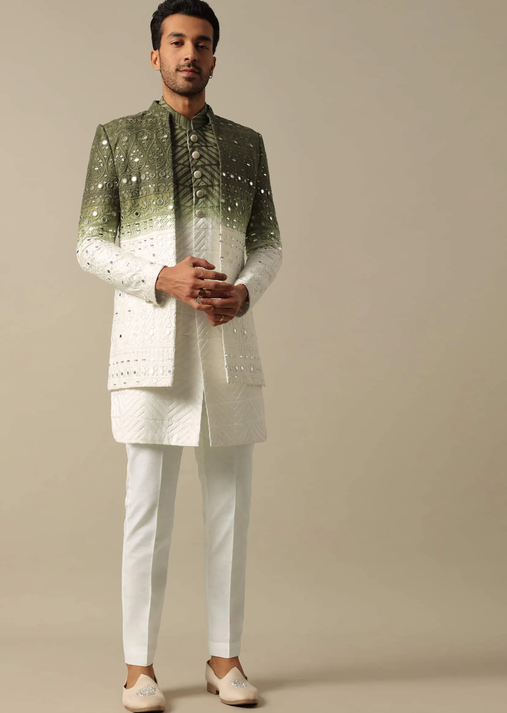 Exquisite Green Indowestern Set For Men