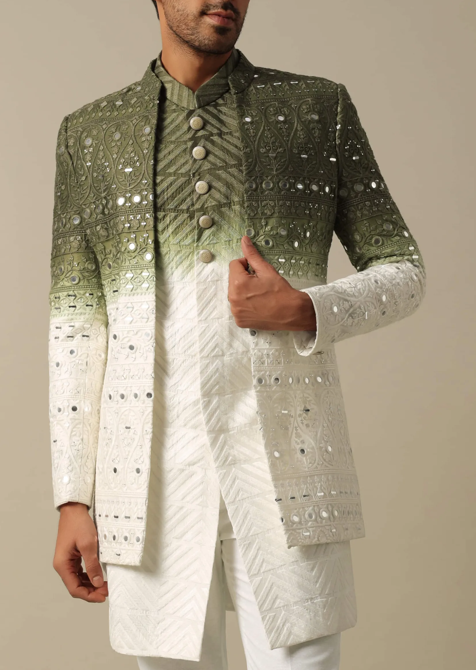 Exquisite Green Indowestern Set For Men