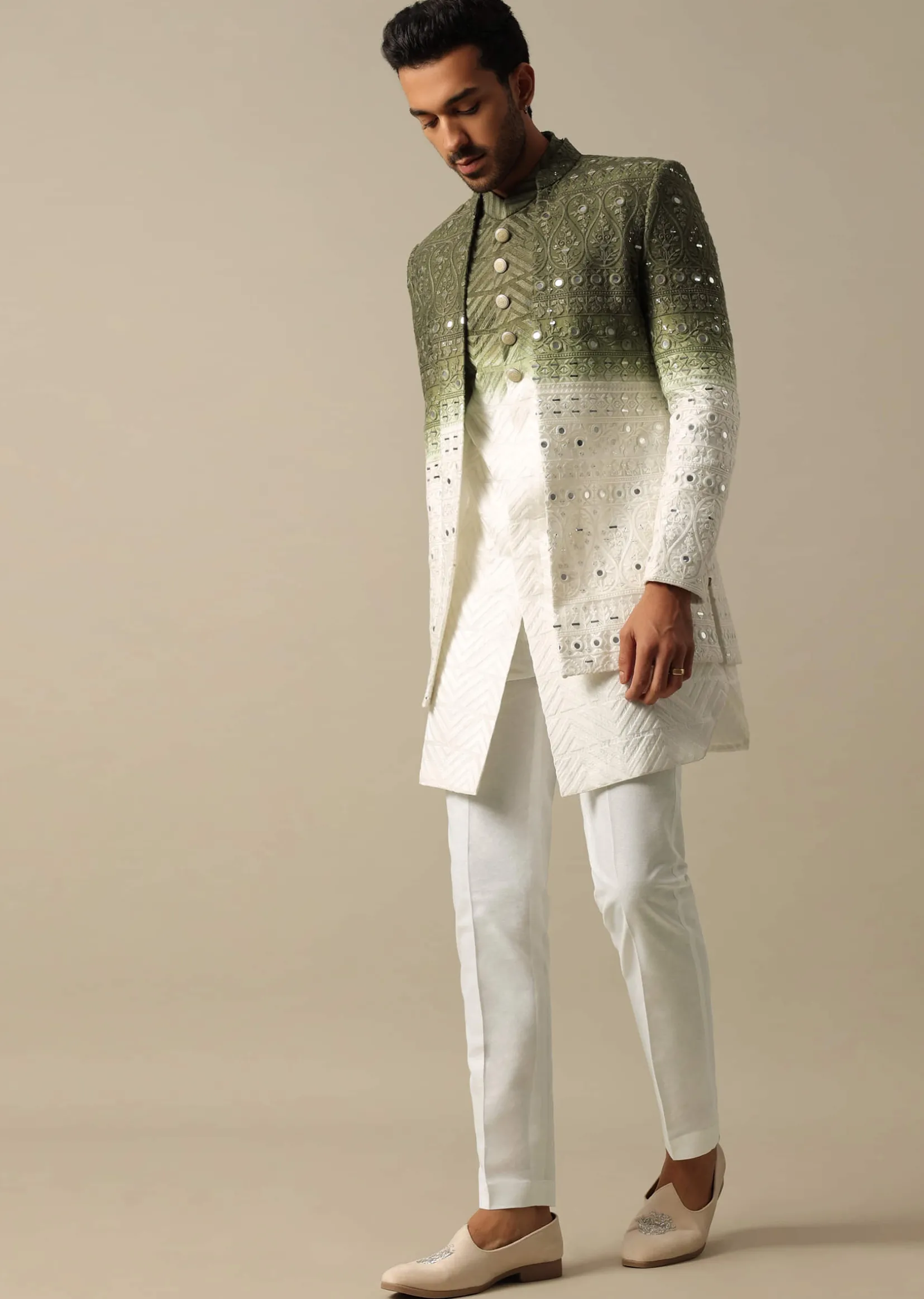 Exquisite Green Indowestern Set For Men