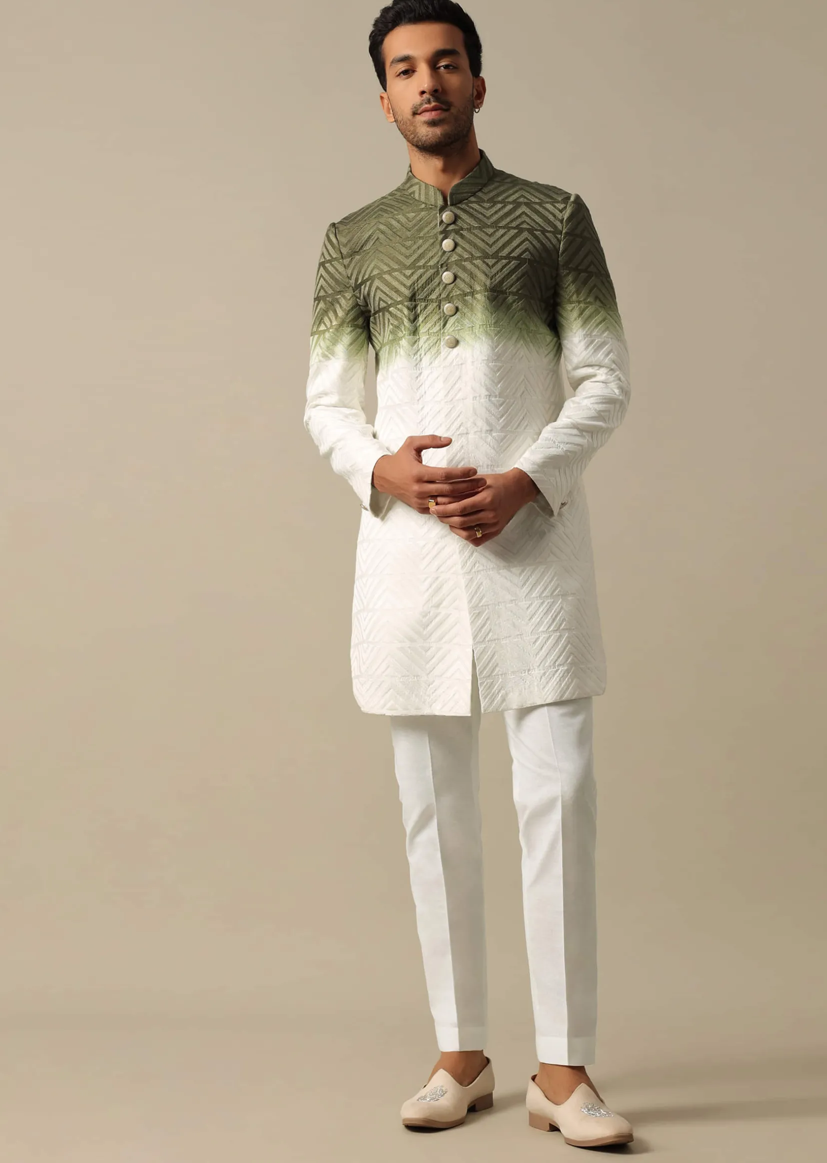 Exquisite Green Indowestern Set For Men