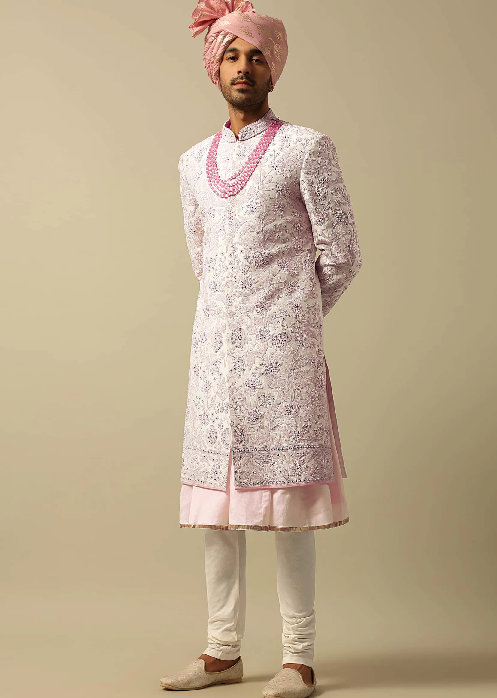 Exquisite Pink Raw Silk Sherwani
