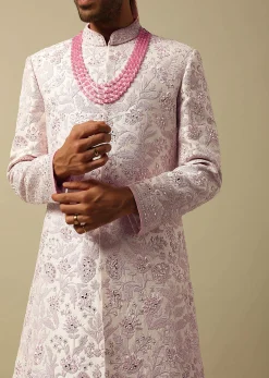 Exquisite Pink Raw Silk Sherwani