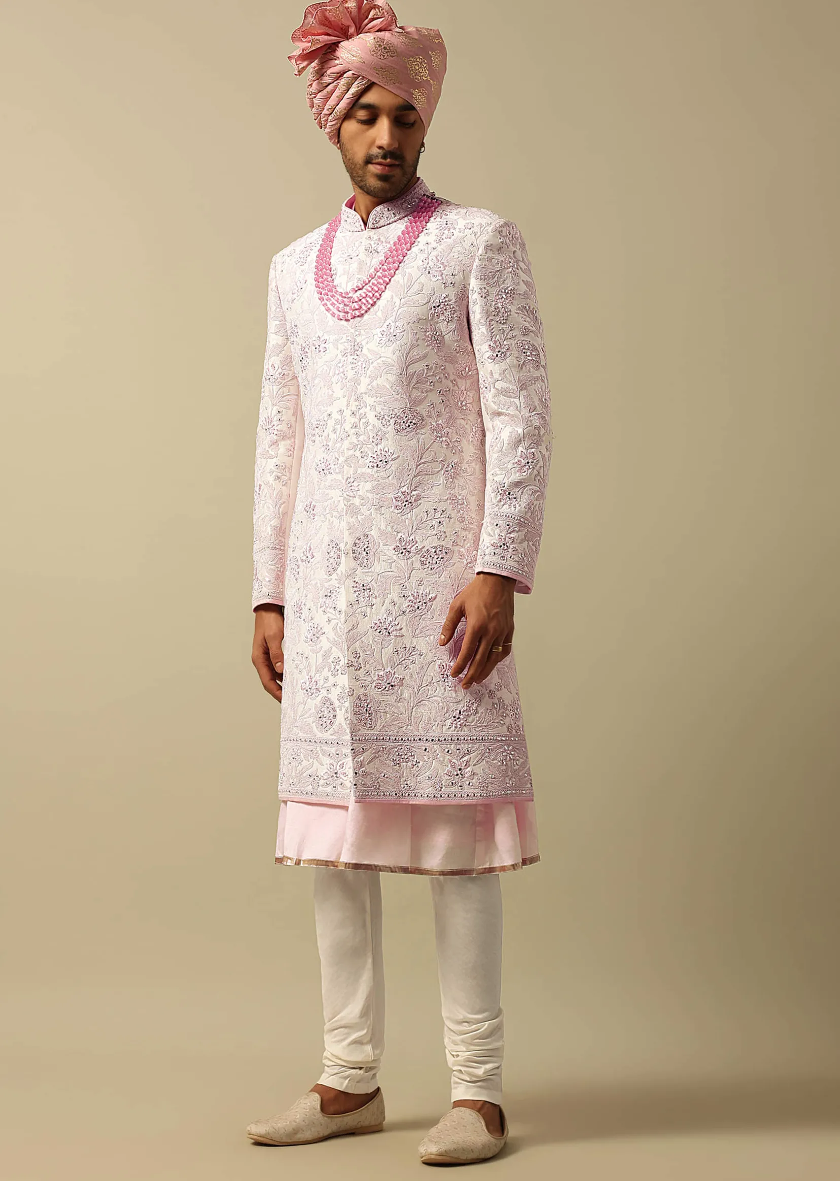 Exquisite Pink Raw Silk Sherwani