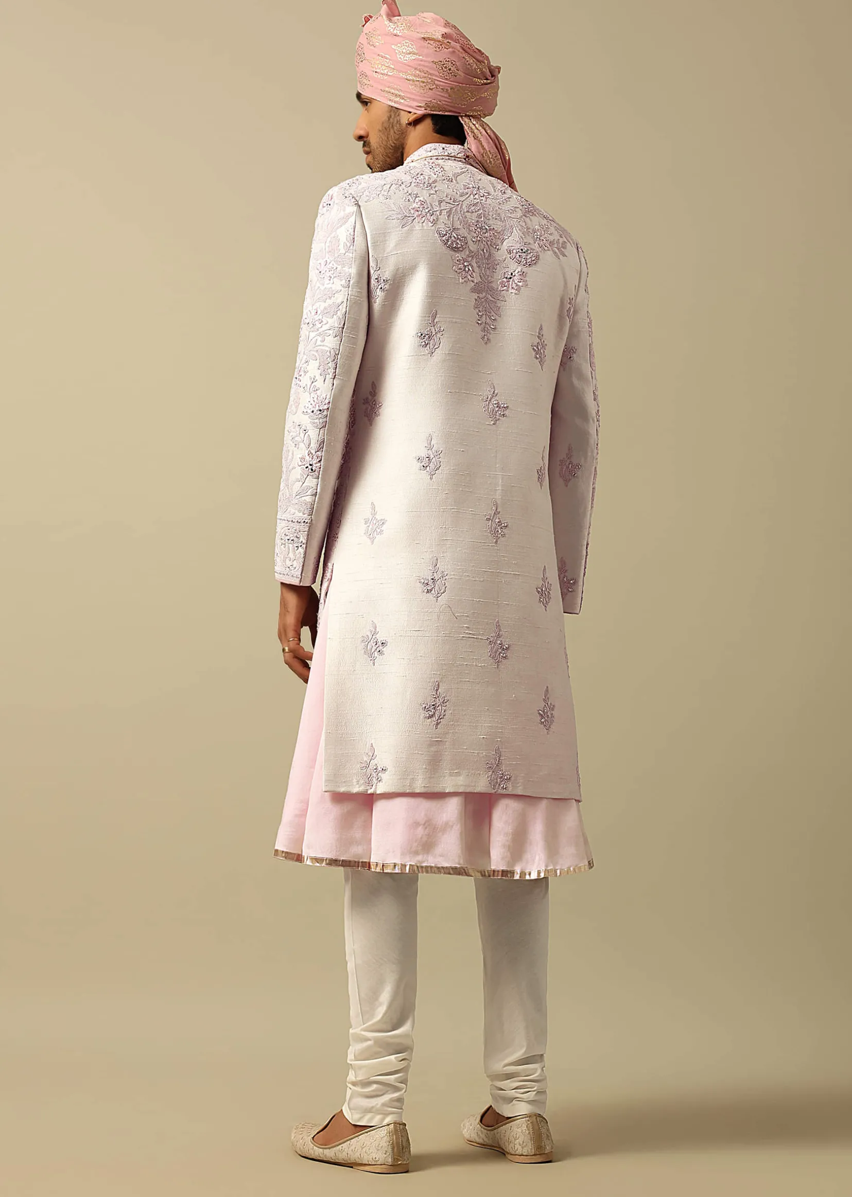 Exquisite Pink Raw Silk Sherwani