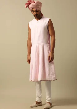 Exquisite Pink Raw Silk Sherwani