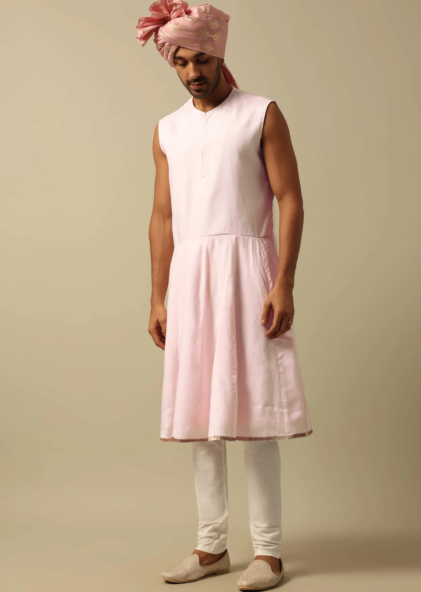 Exquisite Pink Raw Silk Sherwani