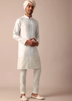 Exquisite White Silk Sherwani With Intricate Embroidery