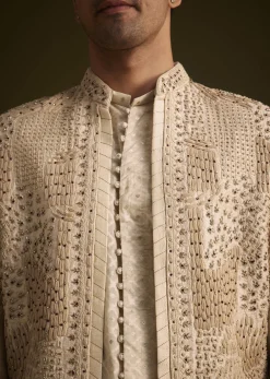 Faun Hand Embroidered Sherwani With Tonal Mirror and Sequin Detailing