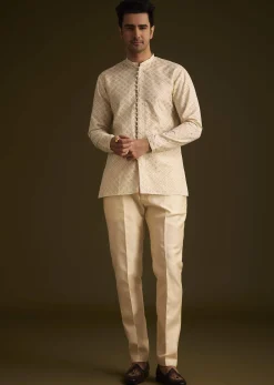Faun Hand Embroidered Sherwani With Tonal Mirror and Sequin Detailing