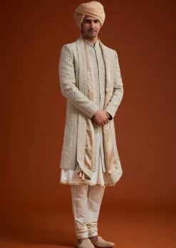 Faun Sherwani Set With Dori And Thread Embroidery