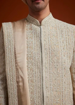 Faun Sherwani Set With Dori And Thread Embroidery
