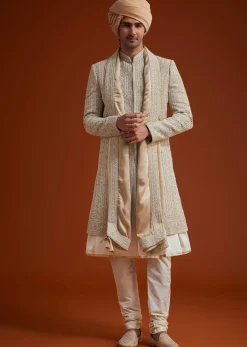 Faun Sherwani Set With Dori And Thread Embroidery