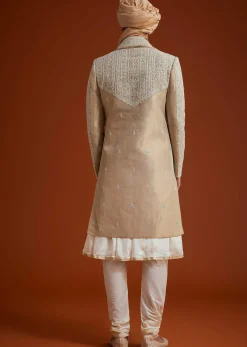 Faun Sherwani Set With Dori And Thread Embroidery