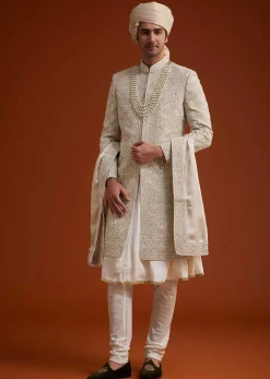 Faun Sherwani Set With Dori And Resham Work