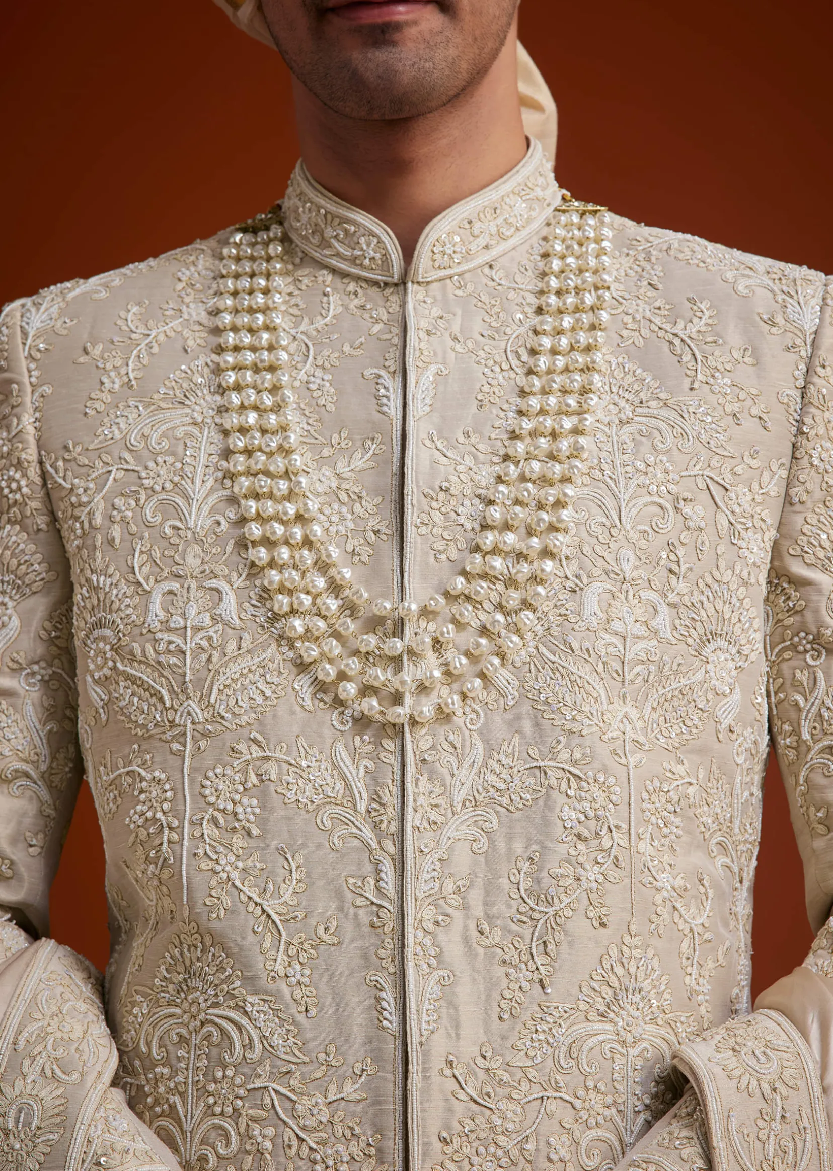 Faun Sherwani Set With Dori And Resham Work