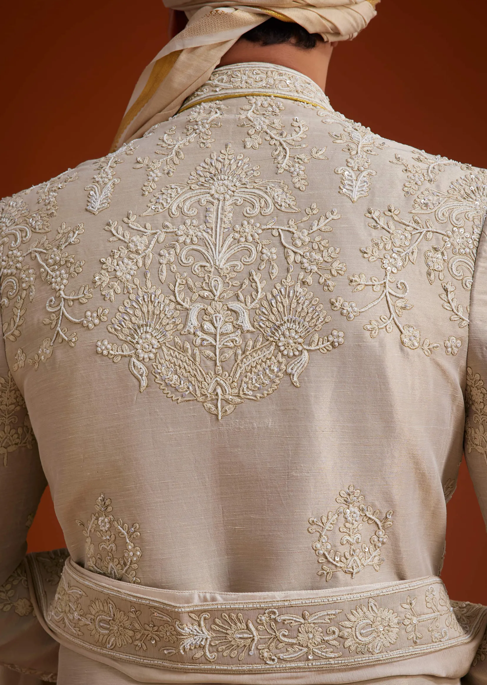 Faun Sherwani Set With Dori And Resham Work