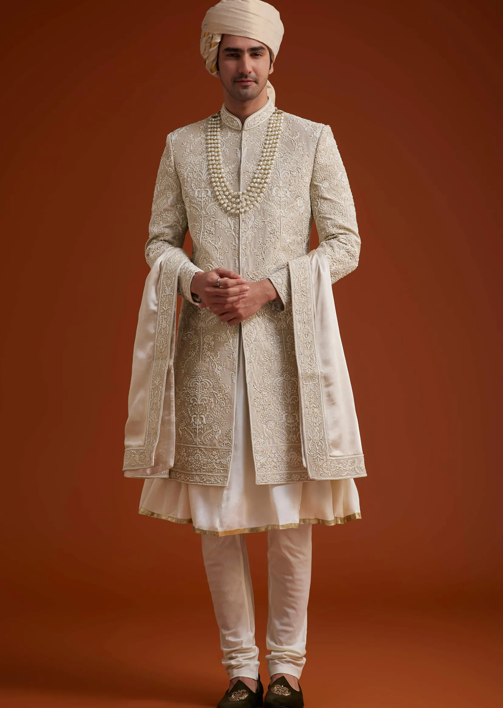 Faun Sherwani Set With Dori And Resham Work