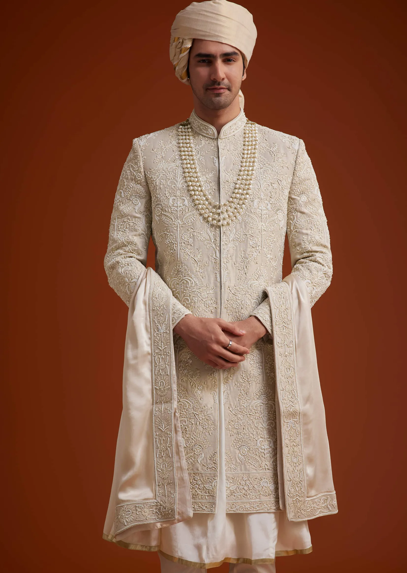 Faun Sherwani Set With Dori And Resham Work