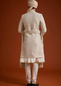 Faun Sherwani Set With Dori And Resham Work