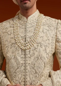 Faun Sherwani Set With Zardosi And Butti Work