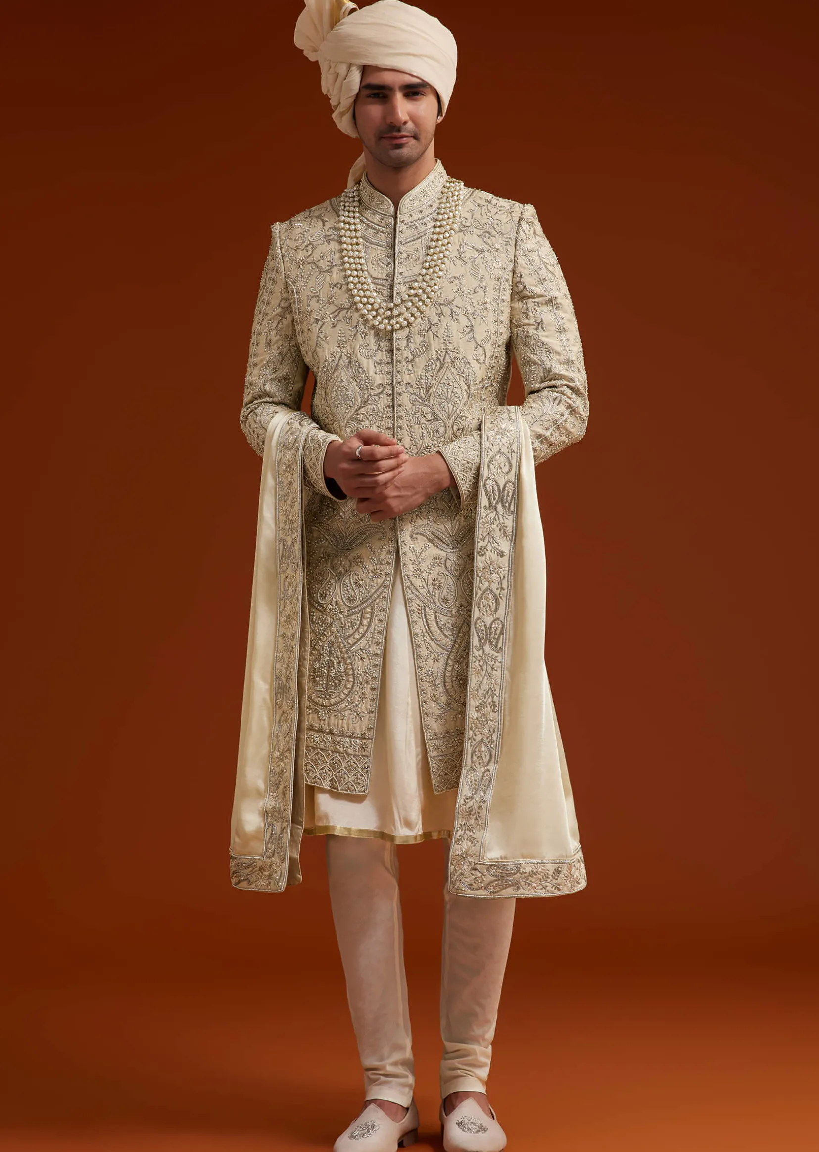 Faun Sherwani Set With Zardosi And Butti Work