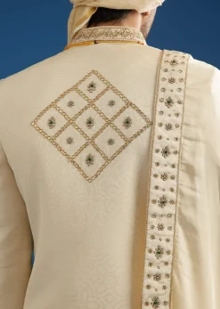 Faun Silk Groom Sherwani Set With Gota And Zardosi Work