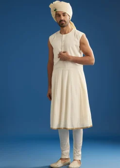 Faun Silk Groom Sherwani Set With Gota And Zardosi Work