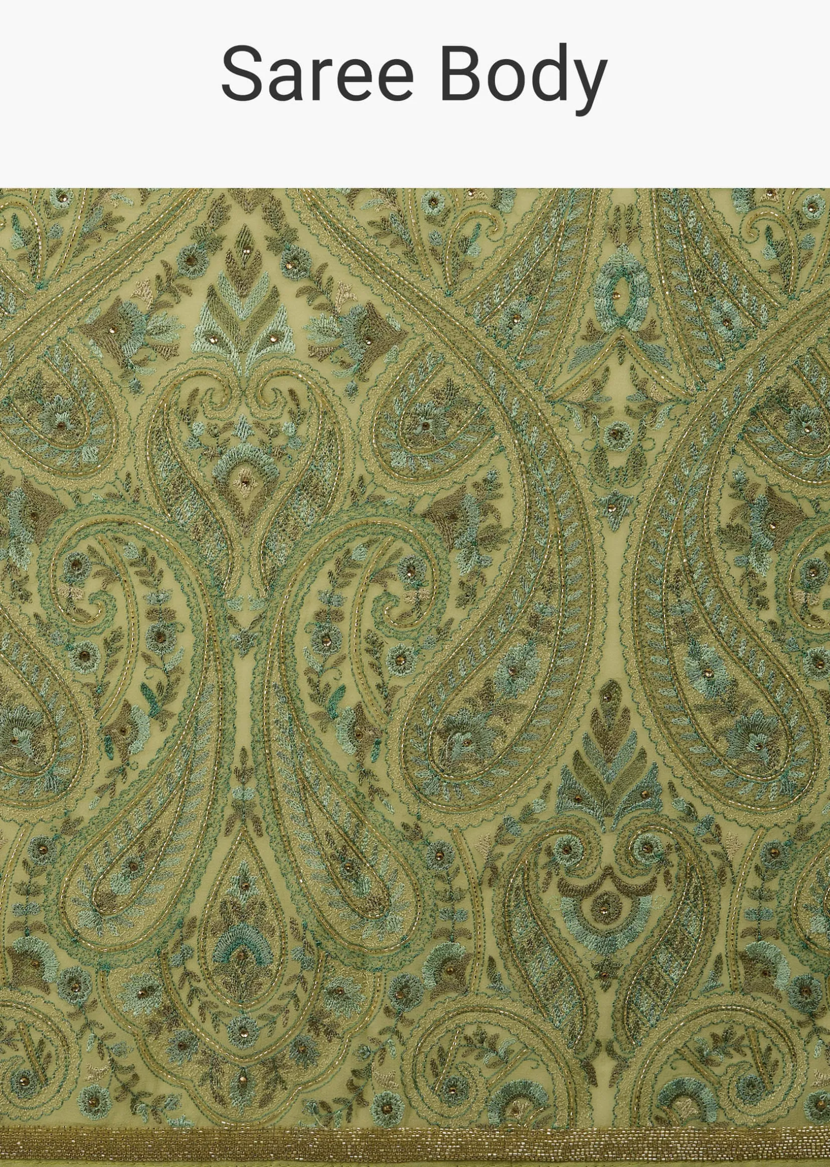 Festive Pista Green Saree Kashmiri Embroidered In Georgette