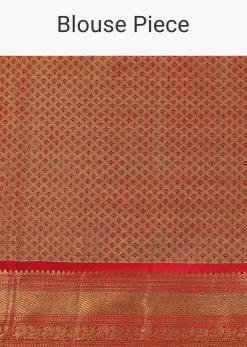 Fiery Red Gold-Toned Kanjivaram Saree In Tissue Silk With 14GM Real Zari Weave And Unstitched Blouse