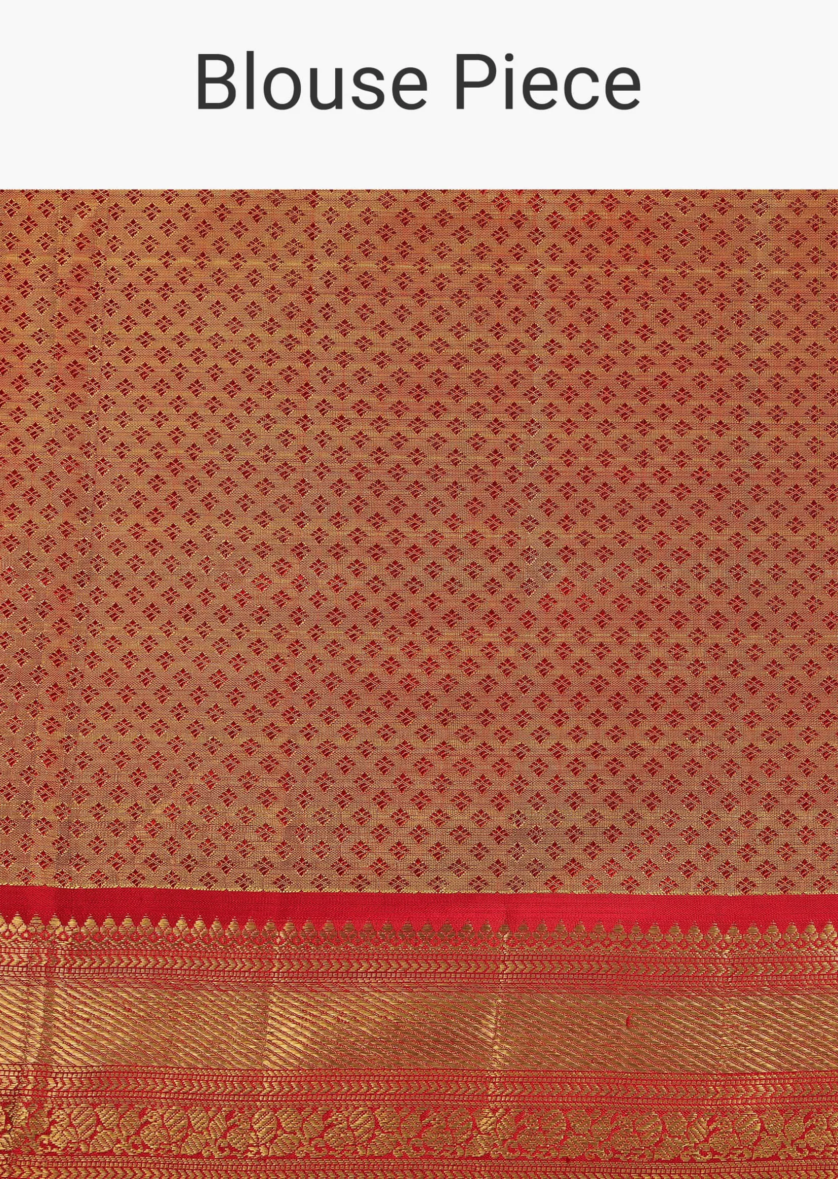 Fiery Red Gold-Toned Kanjivaram Saree In Tissue Silk With 14GM Real Zari Weave And Unstitched Blouse