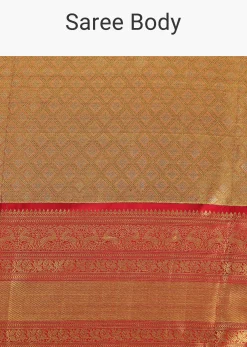 Fiery Red Gold-Toned Kanjivaram Saree In Tissue Silk With 14GM Real Zari Weave And Unstitched Blouse