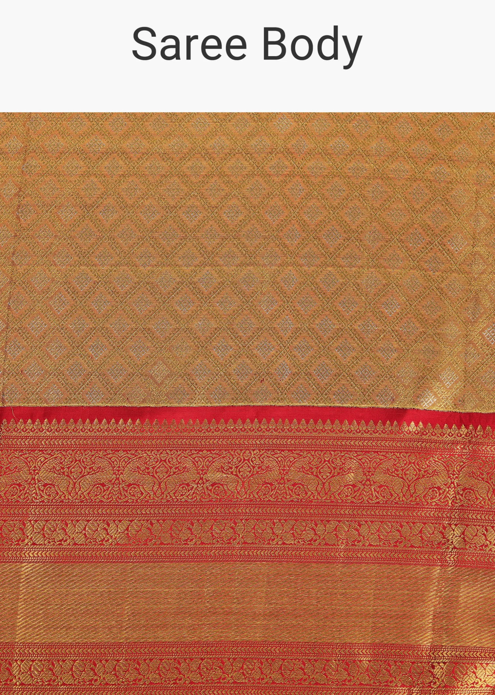 Fiery Red Gold-Toned Kanjivaram Saree In Tissue Silk With 14GM Real Zari Weave And Unstitched Blouse