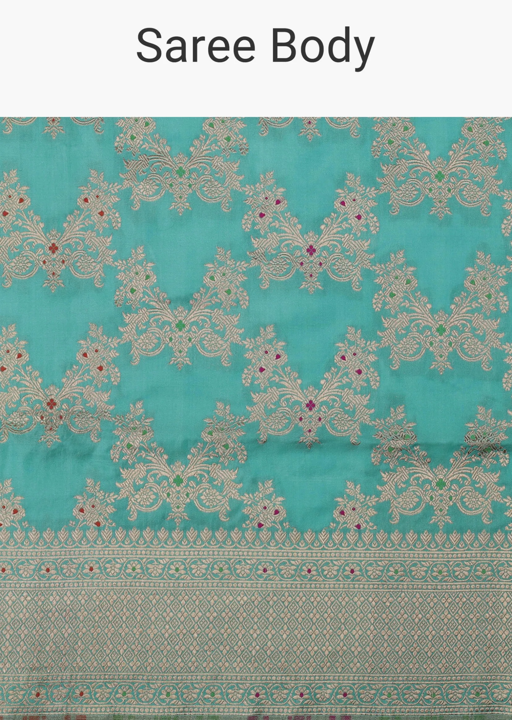 Firozi Blue Handloom Banarasi Saree In Uppada Silk With Gold Woven Meenakari Buttis And Unstitched Blouse