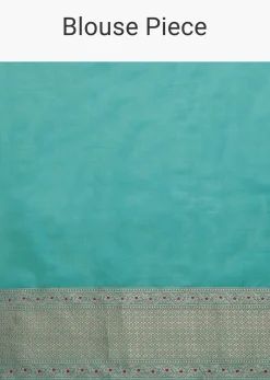 Firozi Blue Handloom Banarasi Saree In Uppada Silk With Gold Woven Meenakari Buttis And Unstitched Blouse