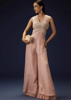 Flaming Peach Hand Embroidered Double Layer Jumpsuit