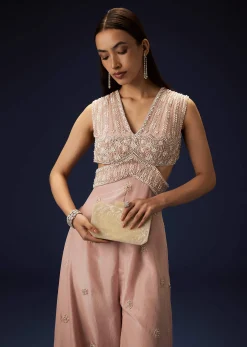 Flaming Peach Hand Embroidered Double Layer Jumpsuit