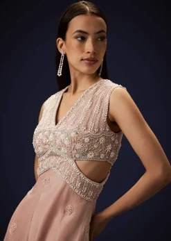 Flaming Peach Hand Embroidered Double Layer Jumpsuit