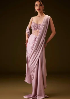 Flamingo Pink Pre Draped Indo Western Saree