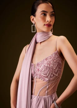 Flamingo Pink Pre Draped Indo Western Saree