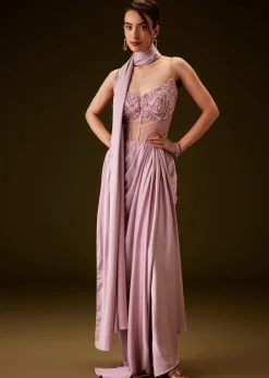 Flamingo Pink Pre Draped Indo Western Saree