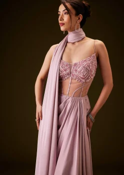 Flamingo Pink Pre Draped Indo Western Saree